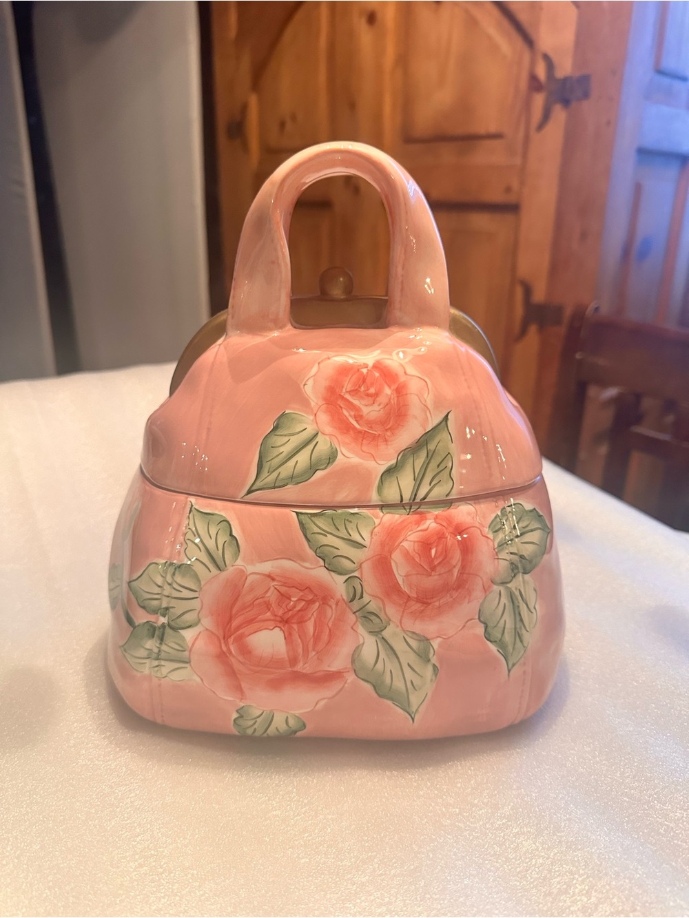 Vintage Ceramic Purse With Roses Cookie Jar